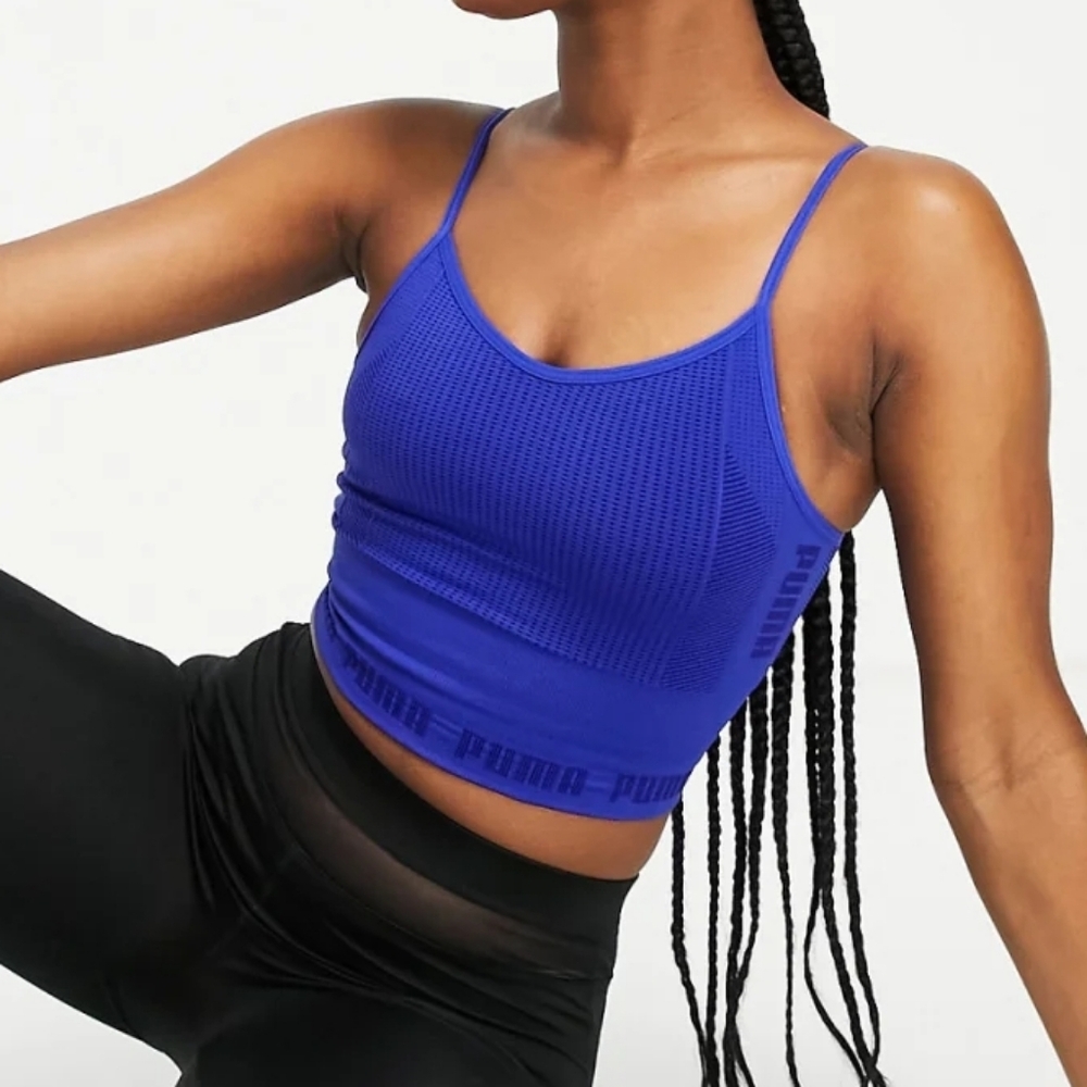 Puma Evoknit Seamless Crop Top In Blue